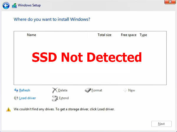 SSD Not Detected During Windows Installation