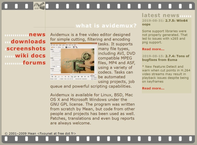Avidemux 홈페이지