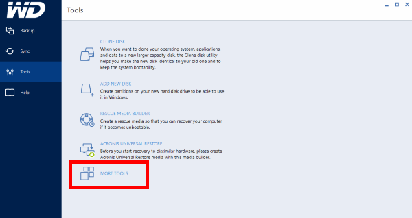 Acronis True Image WD EditionでDriveCleanserを選択する画面
