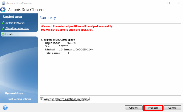 完全削除するハードディスクやSSDを選択する操作画面
