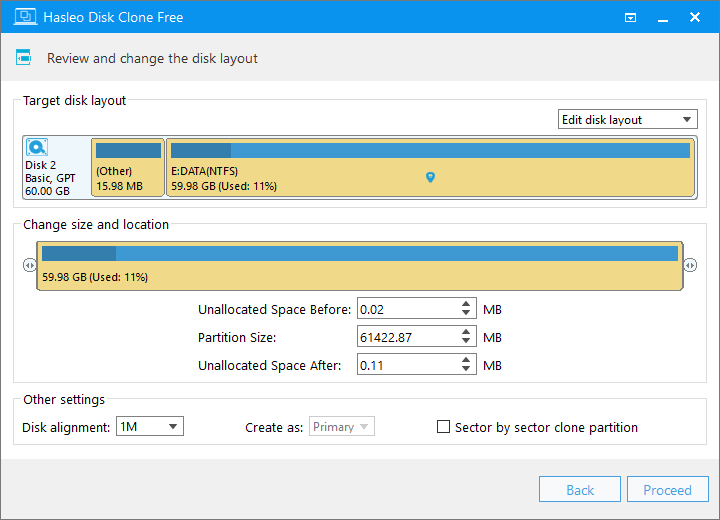 SSD換装に対応したHasleo Disk Cloneの操作画面 