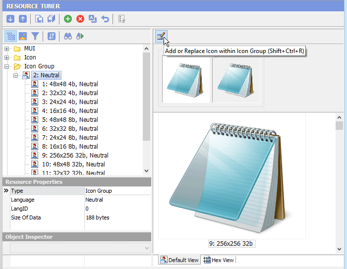 Resource TunerでEXEファイル内のリソース一覧を表示している画面
