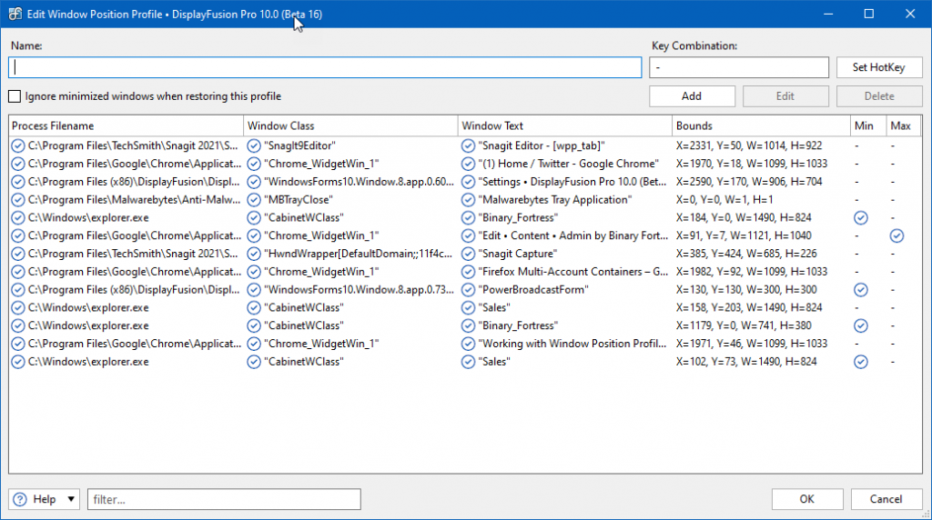 Windows 再起動後にウィンドウ配置を復元する DisplayFusion
