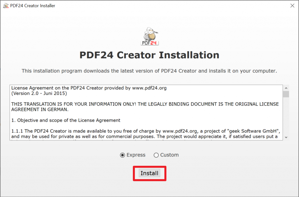 PDF24インストーラー画面