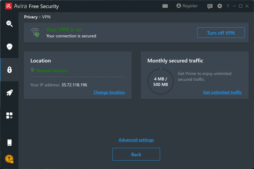 'Turn on VPN'을 누르면 가장 가까운 서버로 자동 연결됩니다.