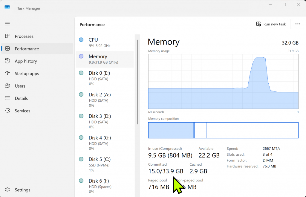 Memory status after optimization