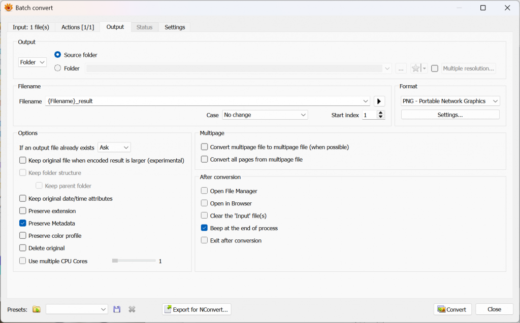 Output settings