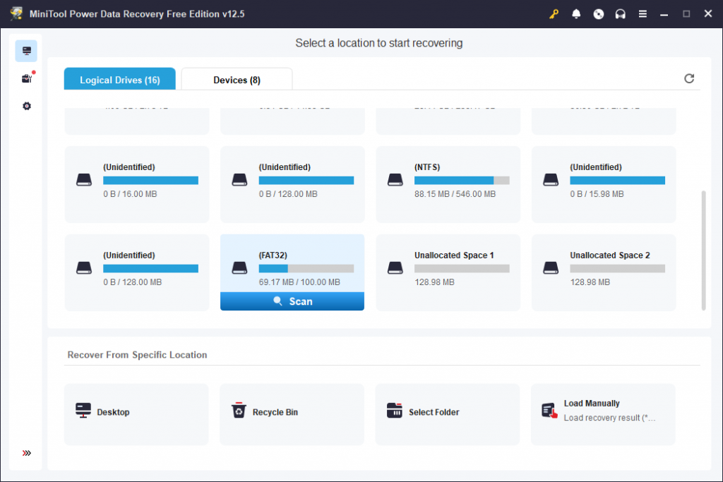 MiniTool Power Data Recovery  복구 드라이브 선택