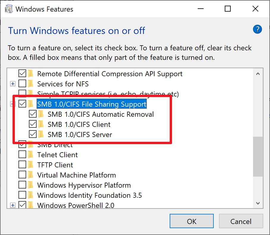 Windows 11でSMB 1.0 CIFSファイル共有サポートを有効にする設定 