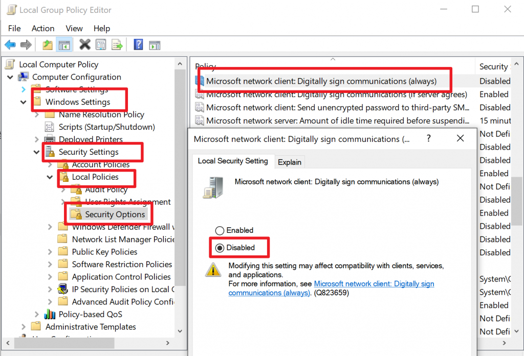 SMB Digital Signature Policy