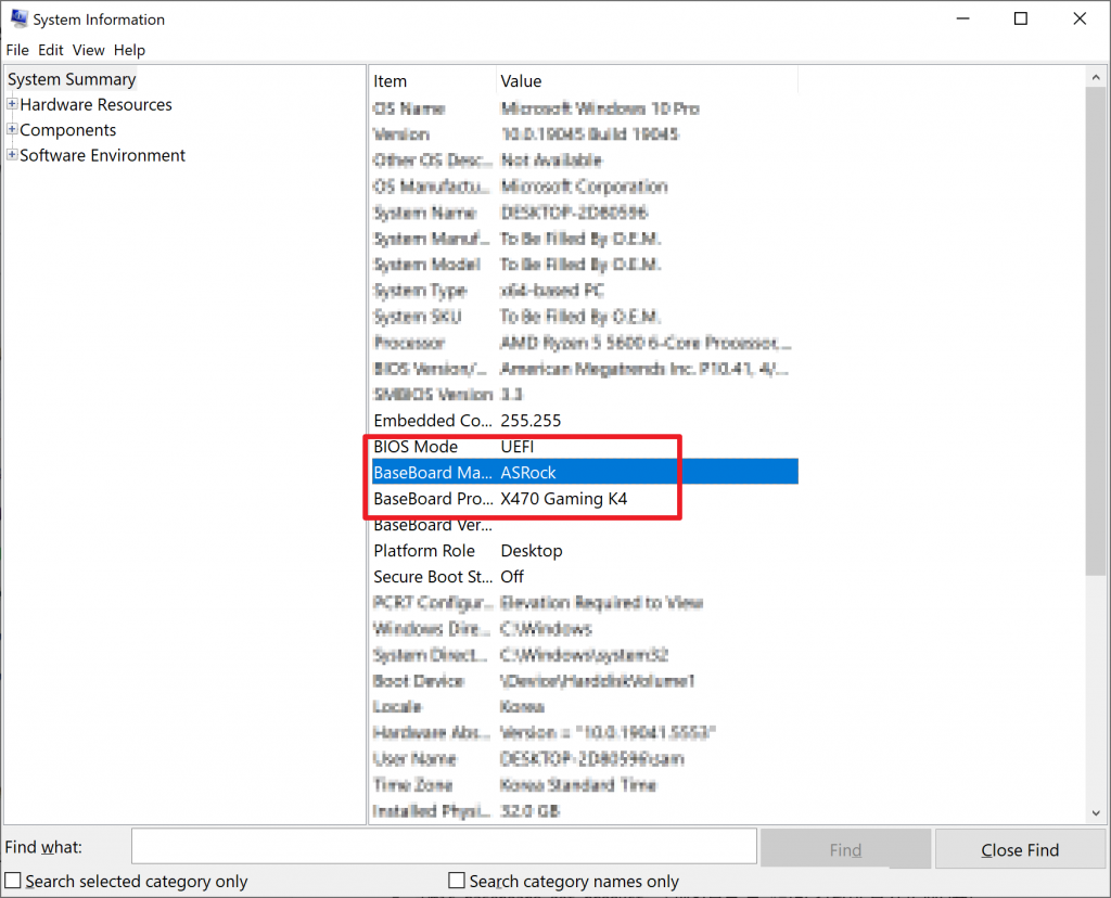 How to check motherboard using msinfo32