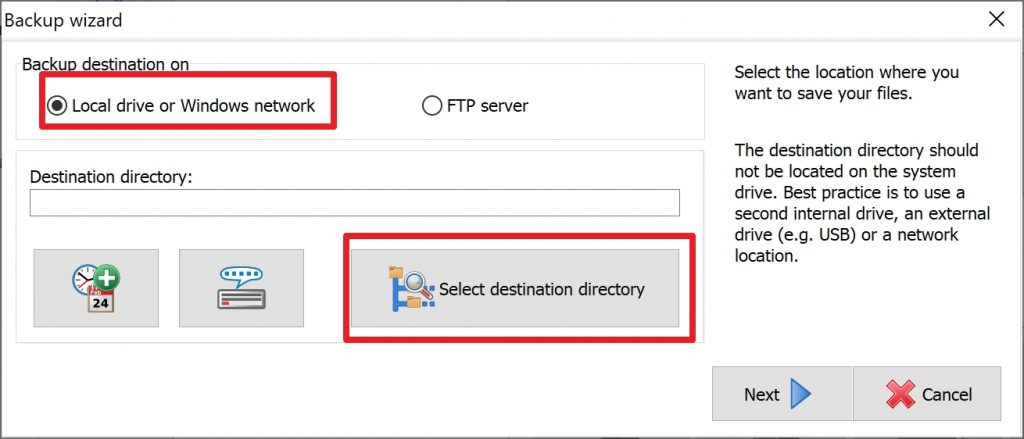 Select destination folder in Personal Backup