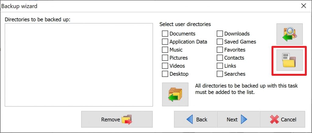 Choose specific folders to back up in Windows