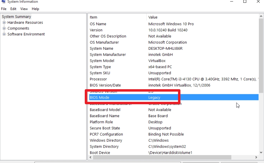 Check if Windows is running in Legacy BIOS mode