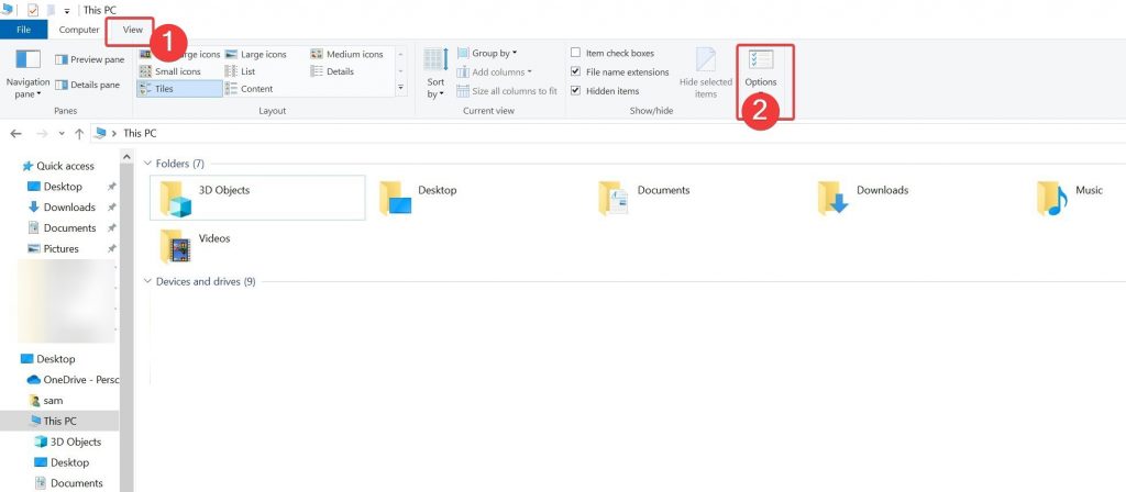Open Folder Options from File Explorer View menu