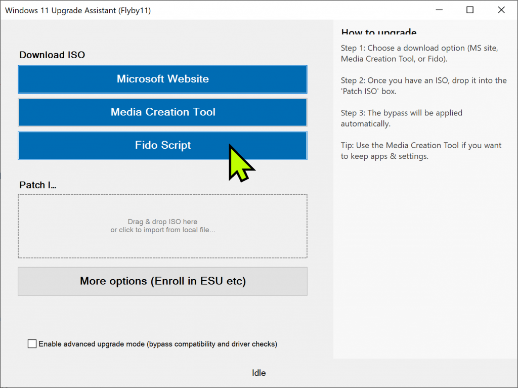 Fido ISO downloader interface in Flyoobe