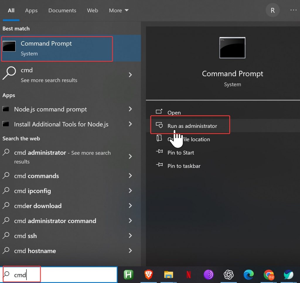 Run Command Prompt as administrator
