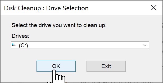 Select drive in Disk Cleanup