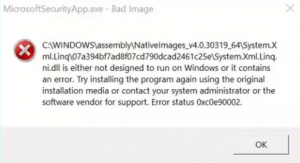 Bad Image - Error Status 0xc0e90002