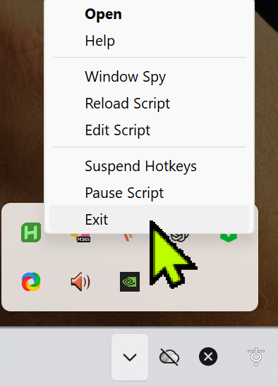Exit AutoHotkey from Windows system tray