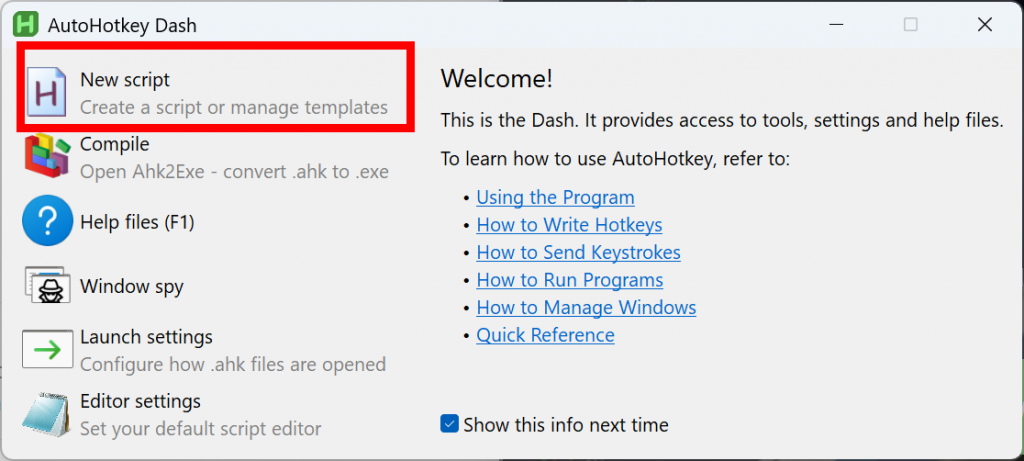 Create new AutoHotkey script window