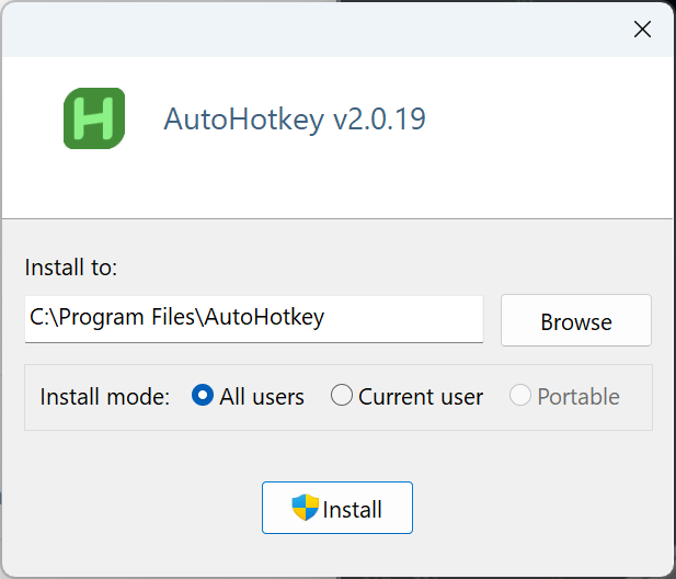 AutoHotkey installation setup screen
