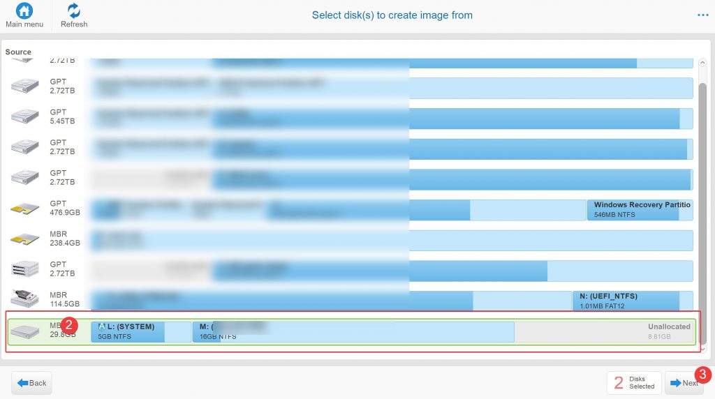 Step 2 - Select source disk for imaging