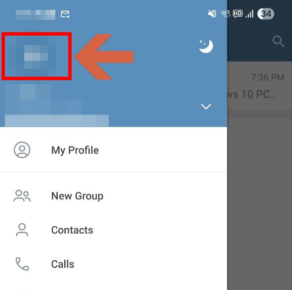 Opening profile from Telegram menu