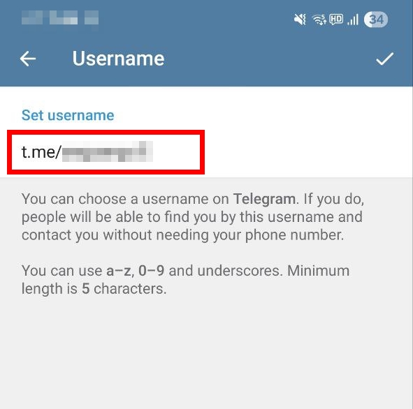 Username saved on Telegram
