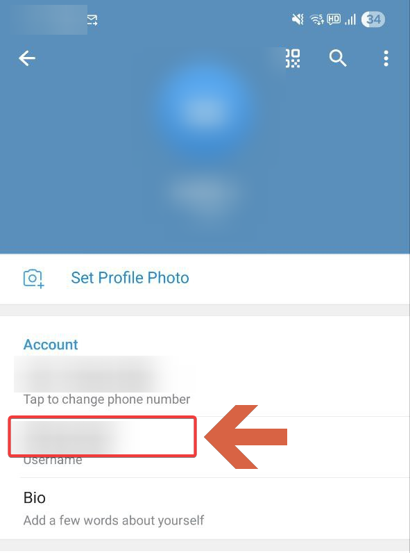 Setting a username on Telegram profile