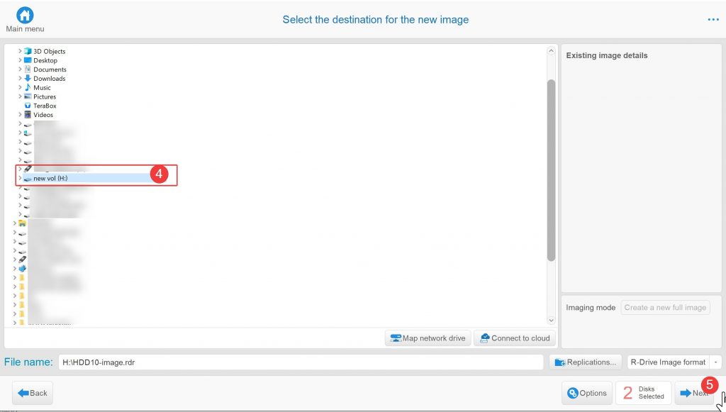 Step 3 - Choose destination for disk image